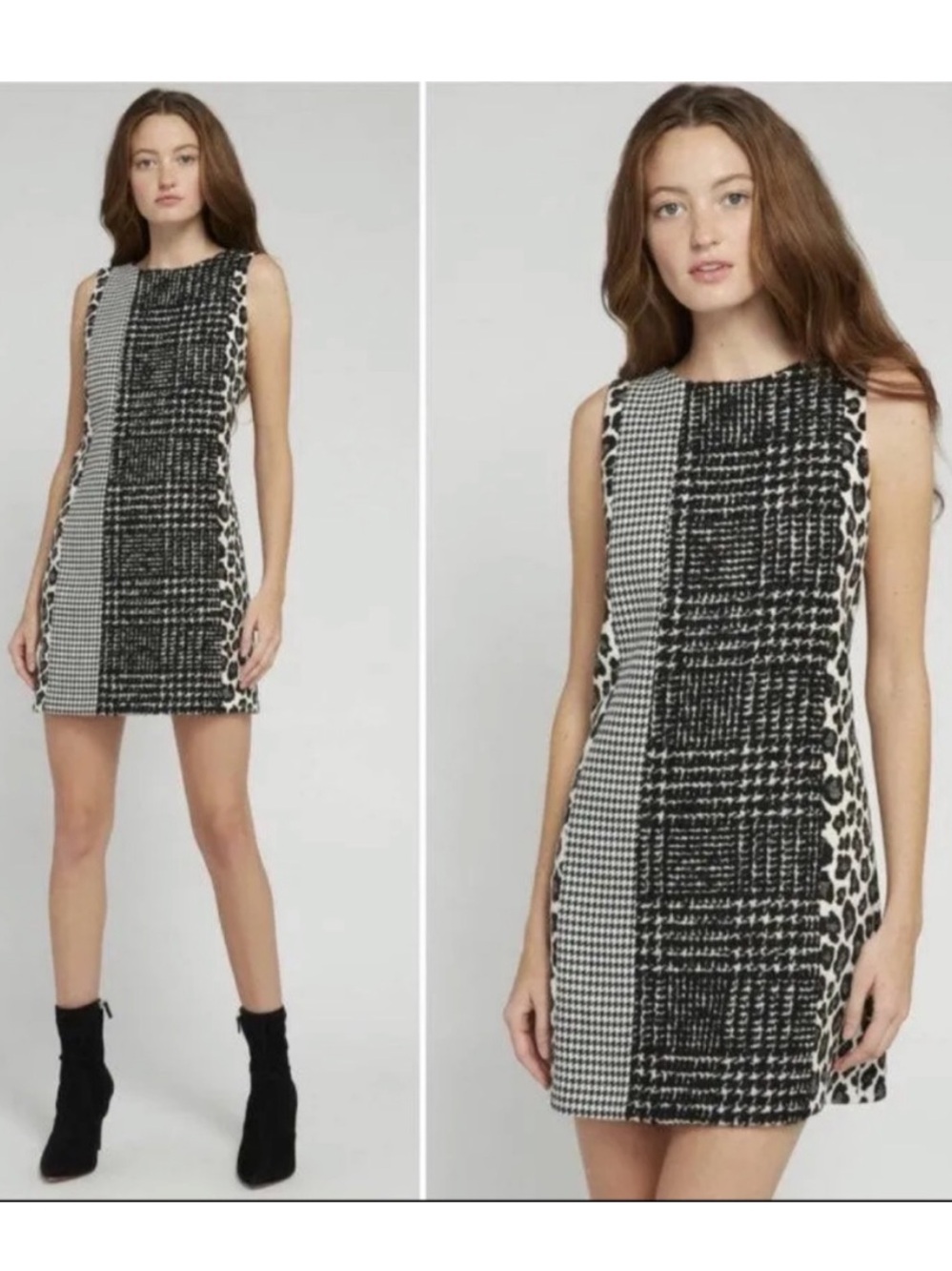 Alice + Olivia Black and White Mixed-Pattern Shift Dress size 10